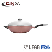 Frigideira fundida em alumínio 30cm 32cm wok com tampa em aço inox SS